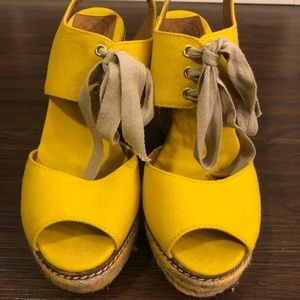Tory Burch Yellow Woven Wedges